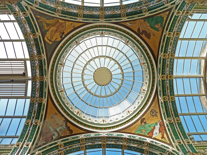 Painted dome and glass roof of the County Arcade, Victoria Quarter